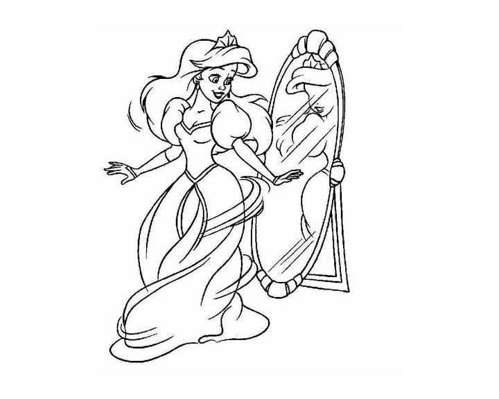 Раскраска Ариэль в бальном платье из мультика Русалочка, распечатать бесплатно или скачать