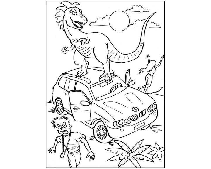 Машина с динозавром на крыше