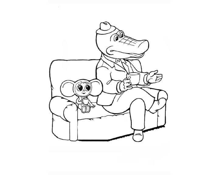 Чебурашка и крокодил Гена на диване