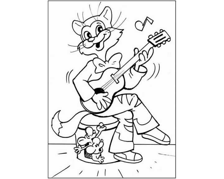 Кот Леопольд играет на гитаре