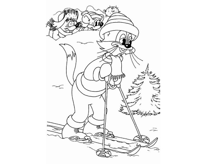 Кот Леопольд на лыжах